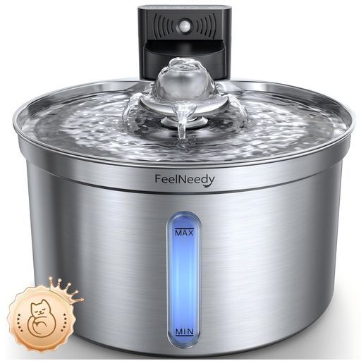 猫給水器コードレス充電式自動FEELNEEDYステンレス製ペット用ウォーターボウル3段階水流モード(センサー/間欠/連続)多層フィルター付きワイヤレス猫水飲み場給水機304ステンレスFN-W19