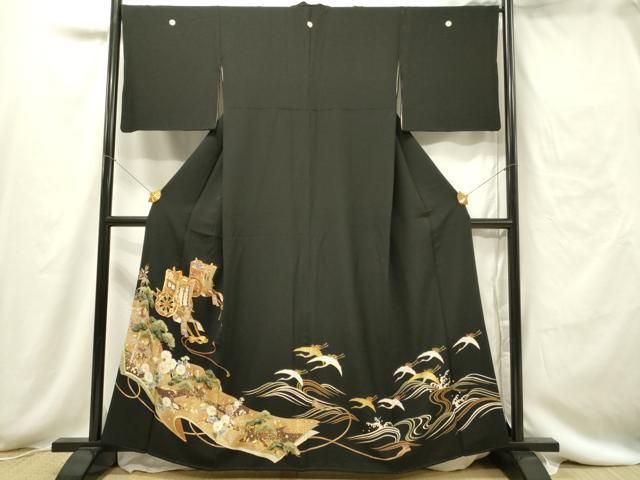 新品未使用❇️さが美扱い　豪華黒留め袖金彩駒刺繍　比翼仕立て❇️フルセット 平和屋着物□豪華黒留袖 駒刺繍 飛鶴御所車花文 金彩 正絹 逸品