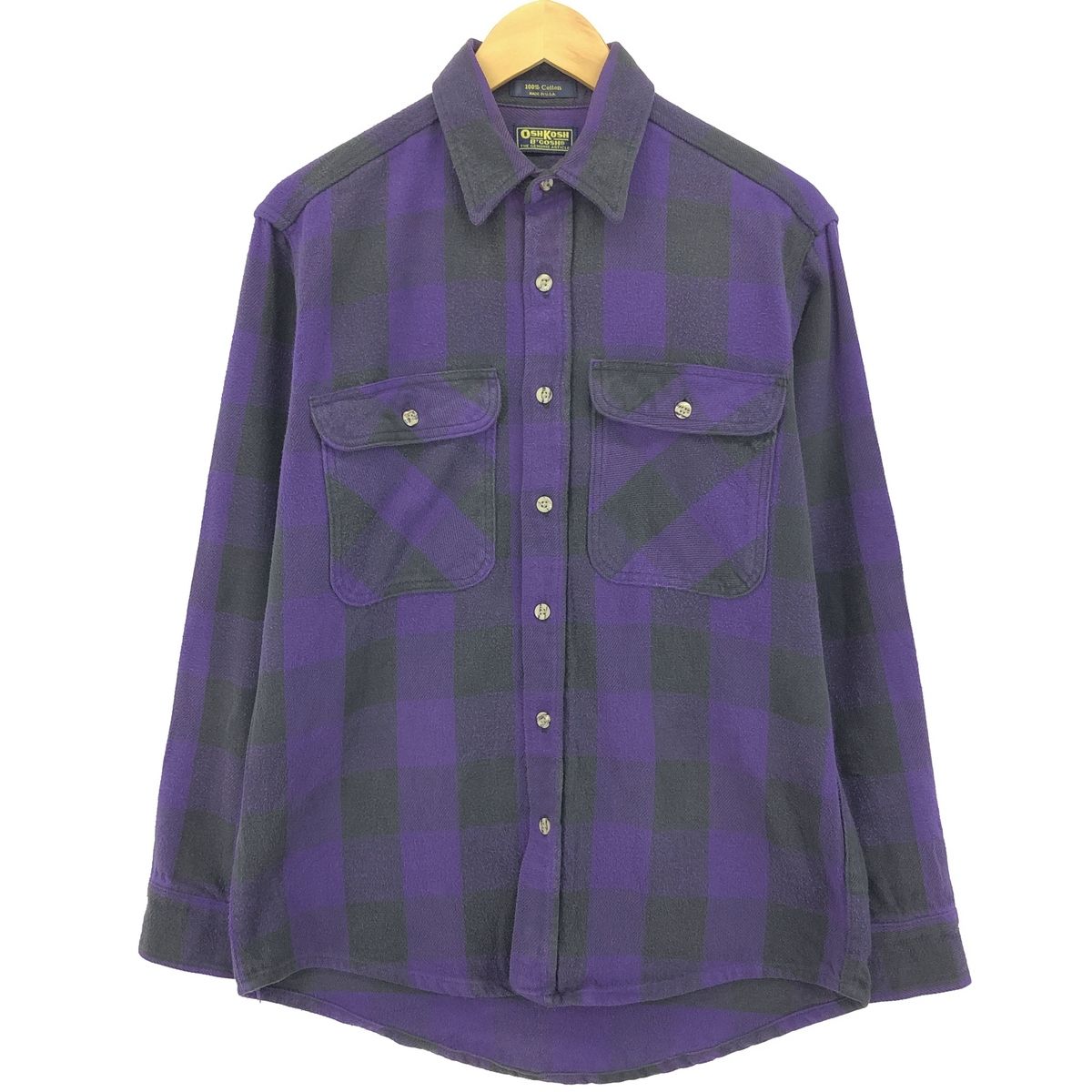 古着 80年代 オシュコシュ Osh kosh バッファローチェック 長袖 ヘビーネルチェックシャツ USA製 メンズM相当 ヴィンテージ/eaa477066