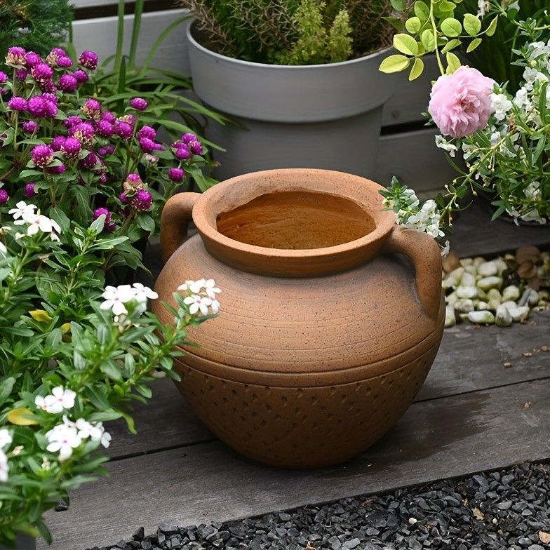 テラコッタ　プランター　植木鉢　 ヴィンテージ　フリル　ウェーブ　リボン　3個 y0606-otk.jpg