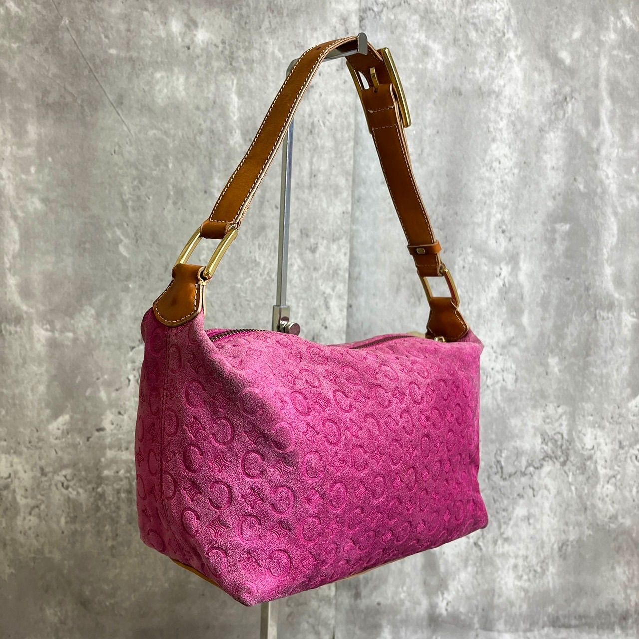 セリーヌ マカダム スエード ピンクレザー ポーチ ワンショルダーバッグ