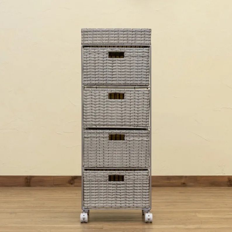 アジアン ランドリー ラタン調 チェスト 4段 BR/IV/CM/GY ラタン調