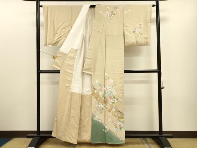 平和屋着物○訪問着 作家物 駒刺繍 草花文 暈し染め 金彩 正絹 逸品