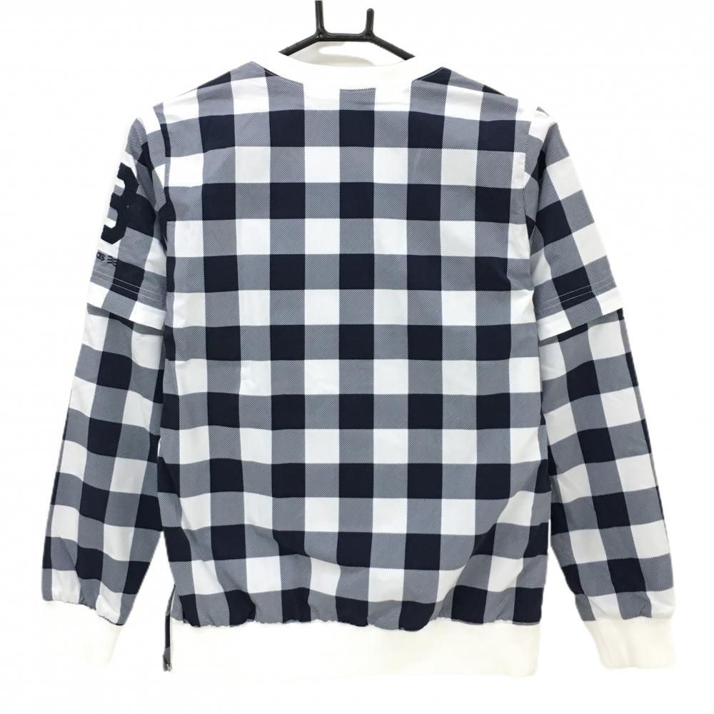 超美品】アディダス 2WAYスニード 白×ネイビー ブロックチェック 蓄熱