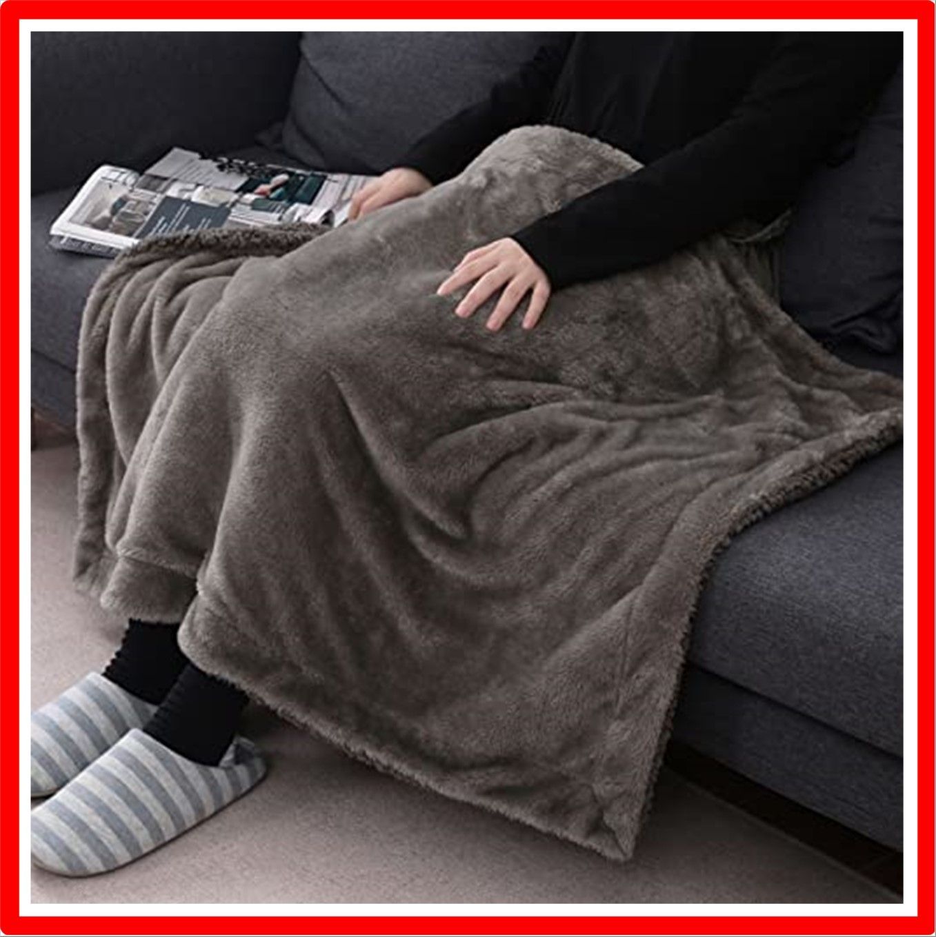 【匿名配送】グレー_70x100 Gemarwel ブランケット 膝掛け スロー 毛布 厚手 2枚合わせ 冬用 ふわふわ 暖かい 極温 あったか 静電気防止 洗