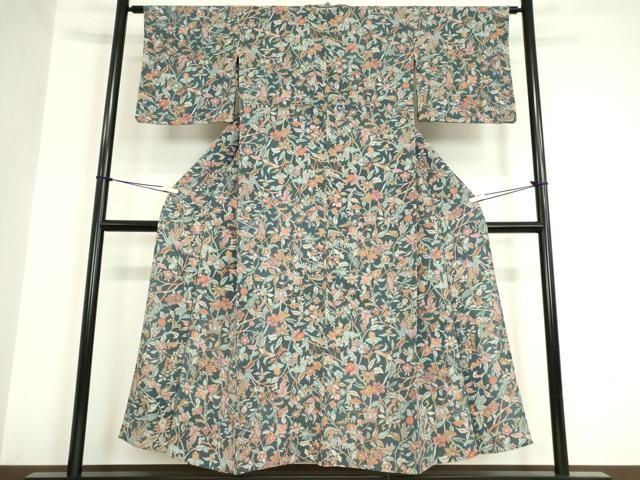 平和屋着物▽上質な小紋　単衣　作家物　華の園　舞花文　手描き　正絹　逸品　DAAS0049az 平和屋着物▽上質な小紋 単衣 作家物 華の園 舞花文