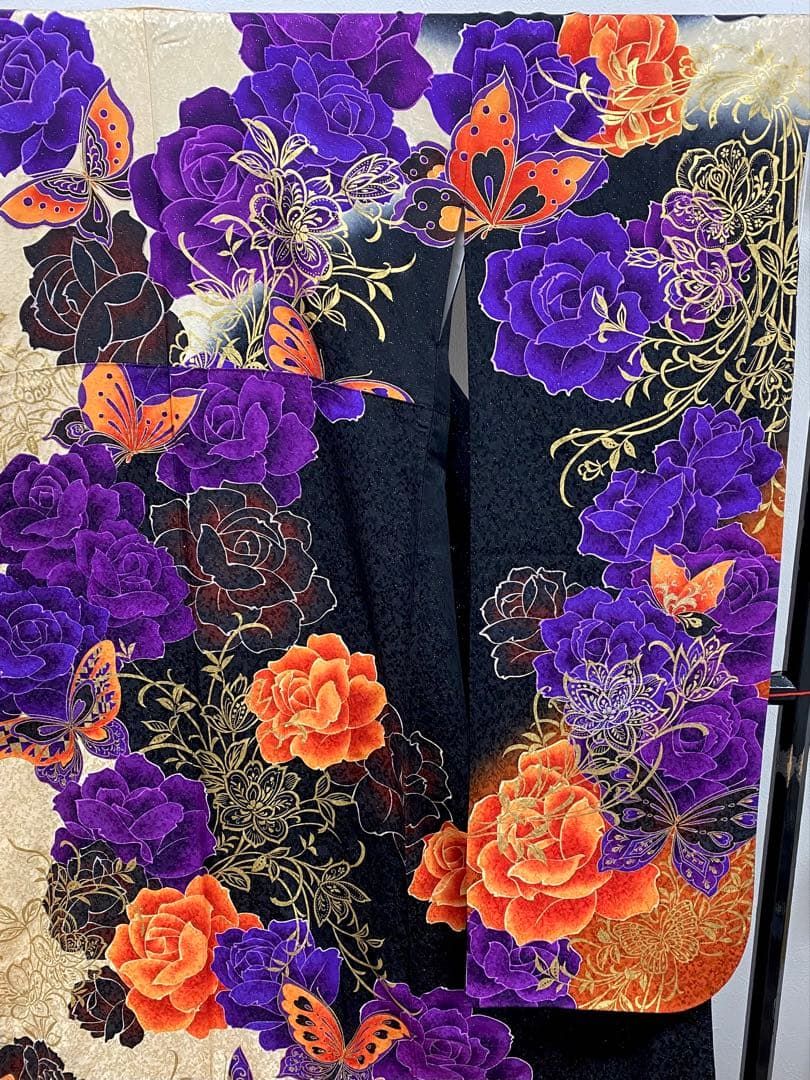振袖 豪華 銀通し 刺繍 金彩 グリッター箔 薔薇 身丈170cm 撥水加工済 