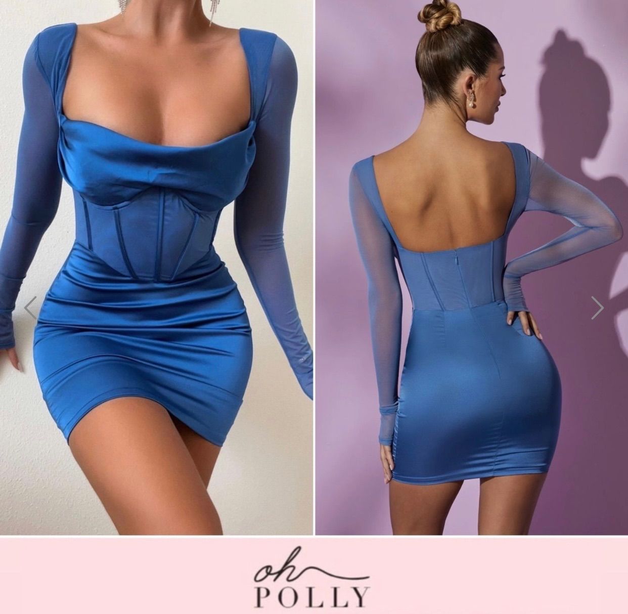 【Oh POLLY】L ミニドレス 長袖 デコルテ開き コルセットドレス Oh POLLY】W ミニドレス 長袖 デコルテ開き コルセットドレス