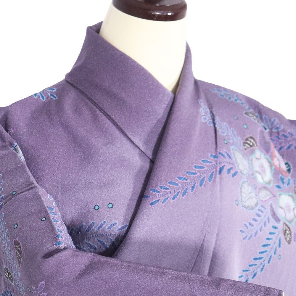 辻が花訪問着 袷 正絹 薄紫 エメラルドグリーン 紫 絞り 辻が花 M