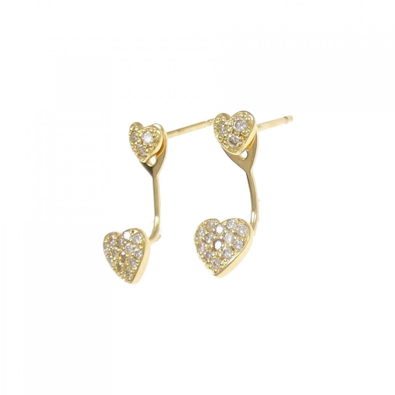 K18YG 2WAY ハート ダイヤモンド ピアス 0.24CT