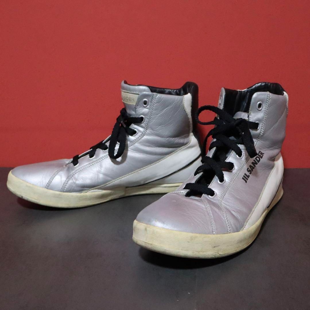 JIL SANDER メタリックシルバー ロゴデザイン モード スニーカー