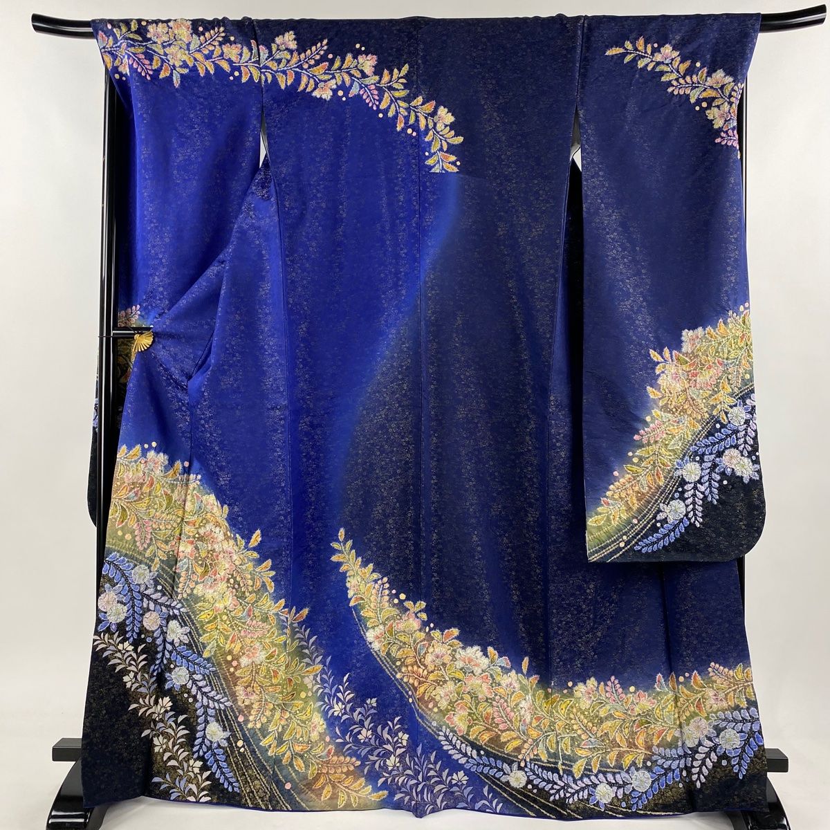 振袖 身丈168cm 裄丈69cm L 袷 徳永憲峯 落款 辻が花 金通し 金彩 青  