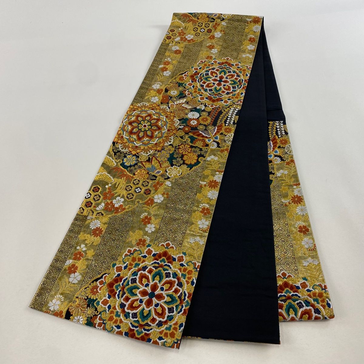 袋帯 美品 秀品 九百織 華文 花鳥 金糸 唐織 金色 六通 正絹