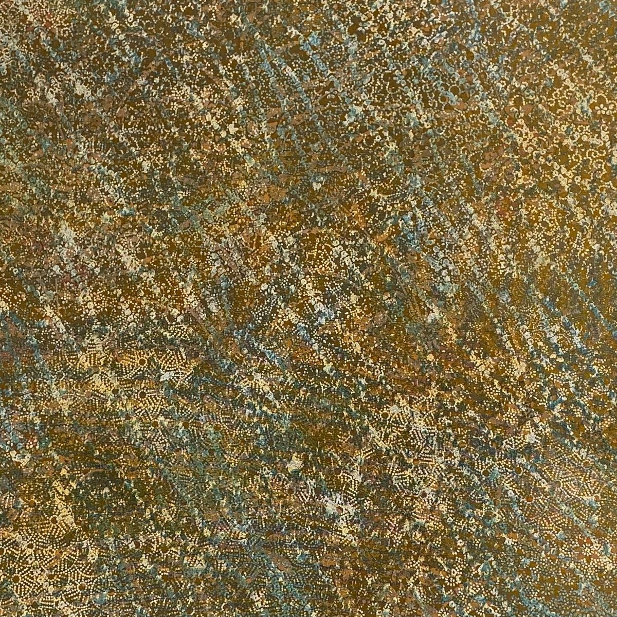 袋帯 伊那紬地 江戸小紋柄 幾何学模様 金彩 茶色 全通 正絹