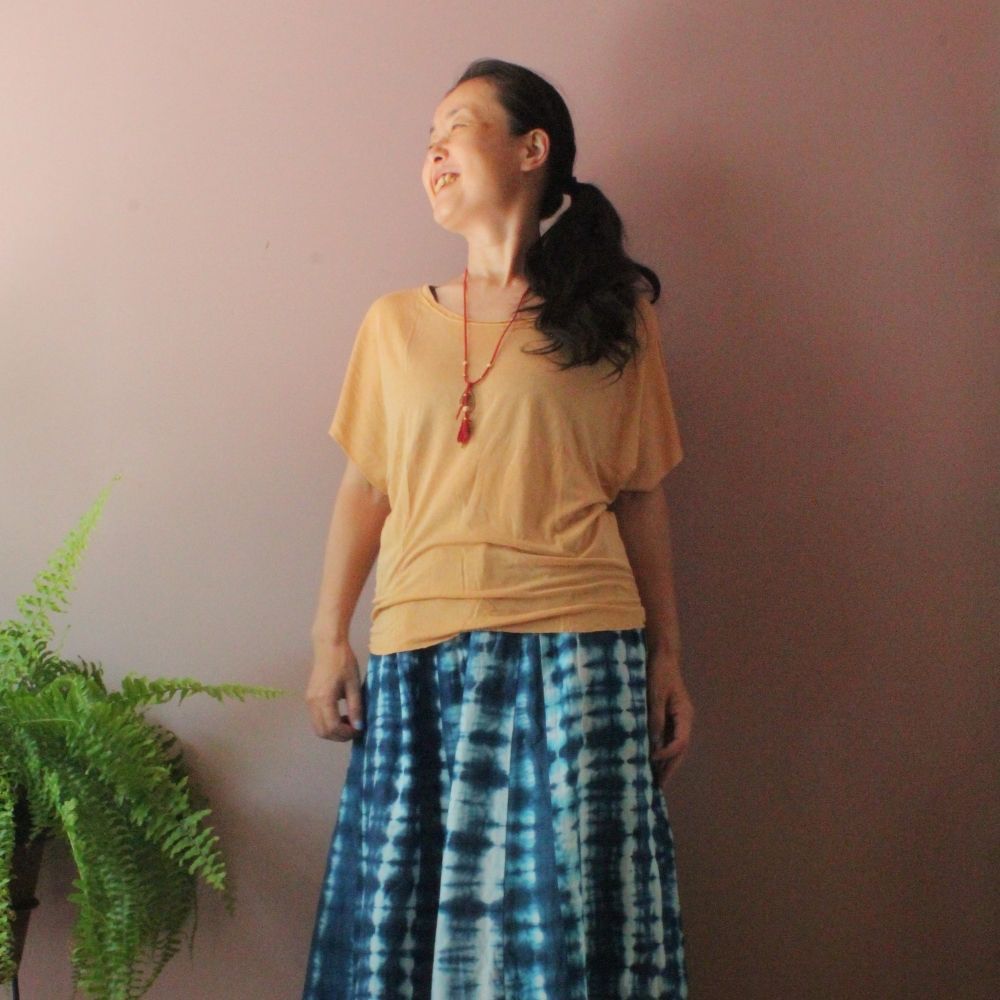 【SALE】asana ヘンプレーヨンドレープカットソー草木染めディン