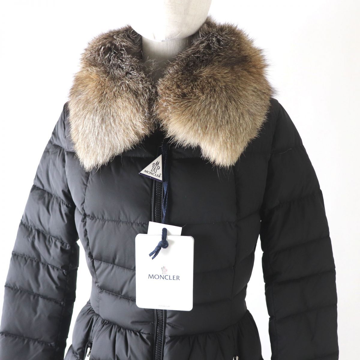 美品★正規 19-20AW MONCLER モンクレール HIRONDELLE イロンデール FOXファー付き ダウンコート 黒 サイズ1 ハンガー・ガーメント付き