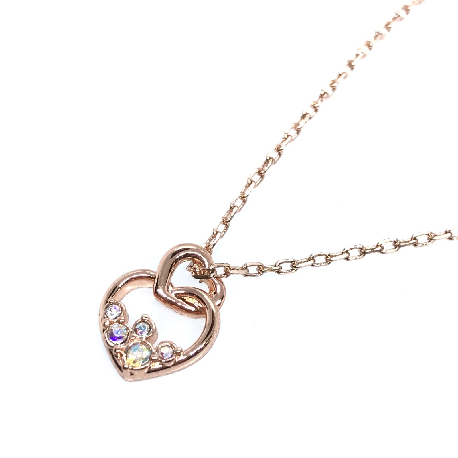 美品】Disney ディズニー ミッキー＆ミニーハートネックレス ピンク 