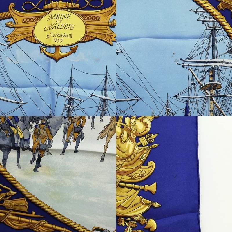 エルメス　スカーフ　海と騎兵隊　LEDOUX 船と騎兵隊　ブラウン エルメス HERMES カレ90 MARINE ET CAVALERIE 海と騎兵隊 シルク