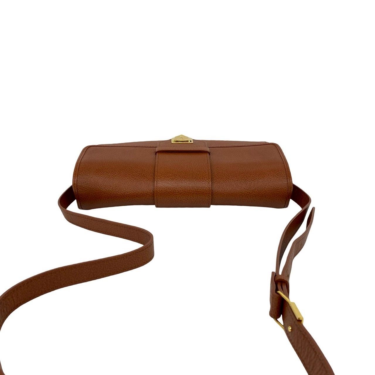 極 美品 イヴサンローラン YSL ロゴ金具 レザー ショルダーバッグ 茶 