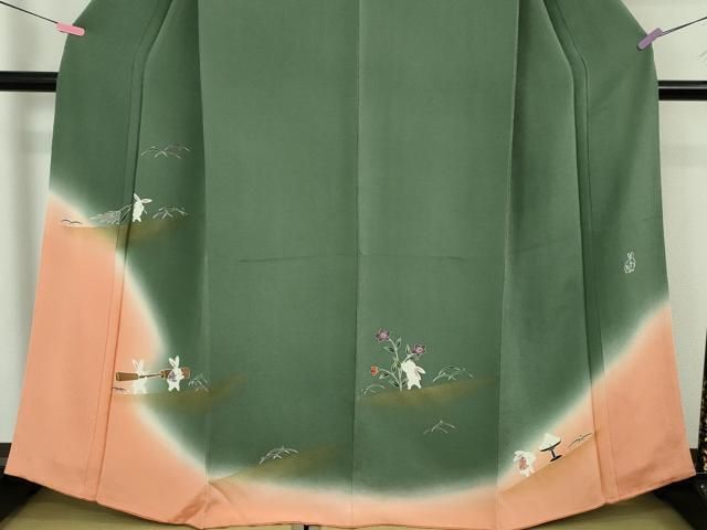 平和屋本店□極上 人形作家・ホリヒロシ 訪問着 兎 うさぎ お月見 青