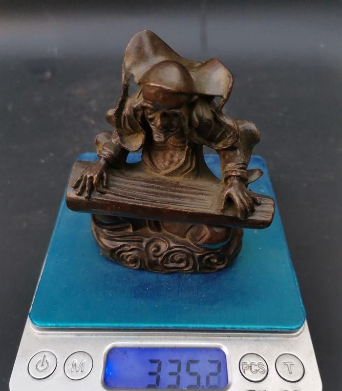銅器 撫琴羅漢仏像 禅意 茶道 茶寵 書卓 装飾品 工芸品 置物