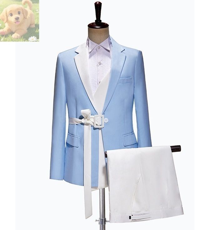 上質 2点セット ブルー デザインスーツセット ステージ衣装メンズ タキシード上着ズボンM L-3XL演奏会舞台 発表会 司会 歌