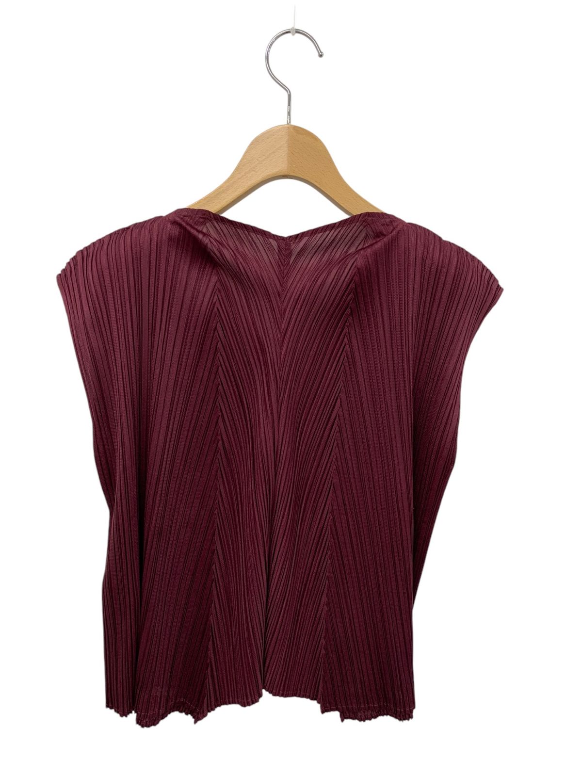 美品☆プリーツプリーズ イッセイミヤケ フリンジブラウス ワイン 薄手