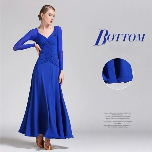 社交ダンスドレス 社交ダンス 練習用ダンス スタンダードドレス レディース 女性 ワンピース ブルー 青 袖あり 社交ダンス ワンピース 演出服 競技着 発表会 レッスン着 ドレス 衣装 モダン 