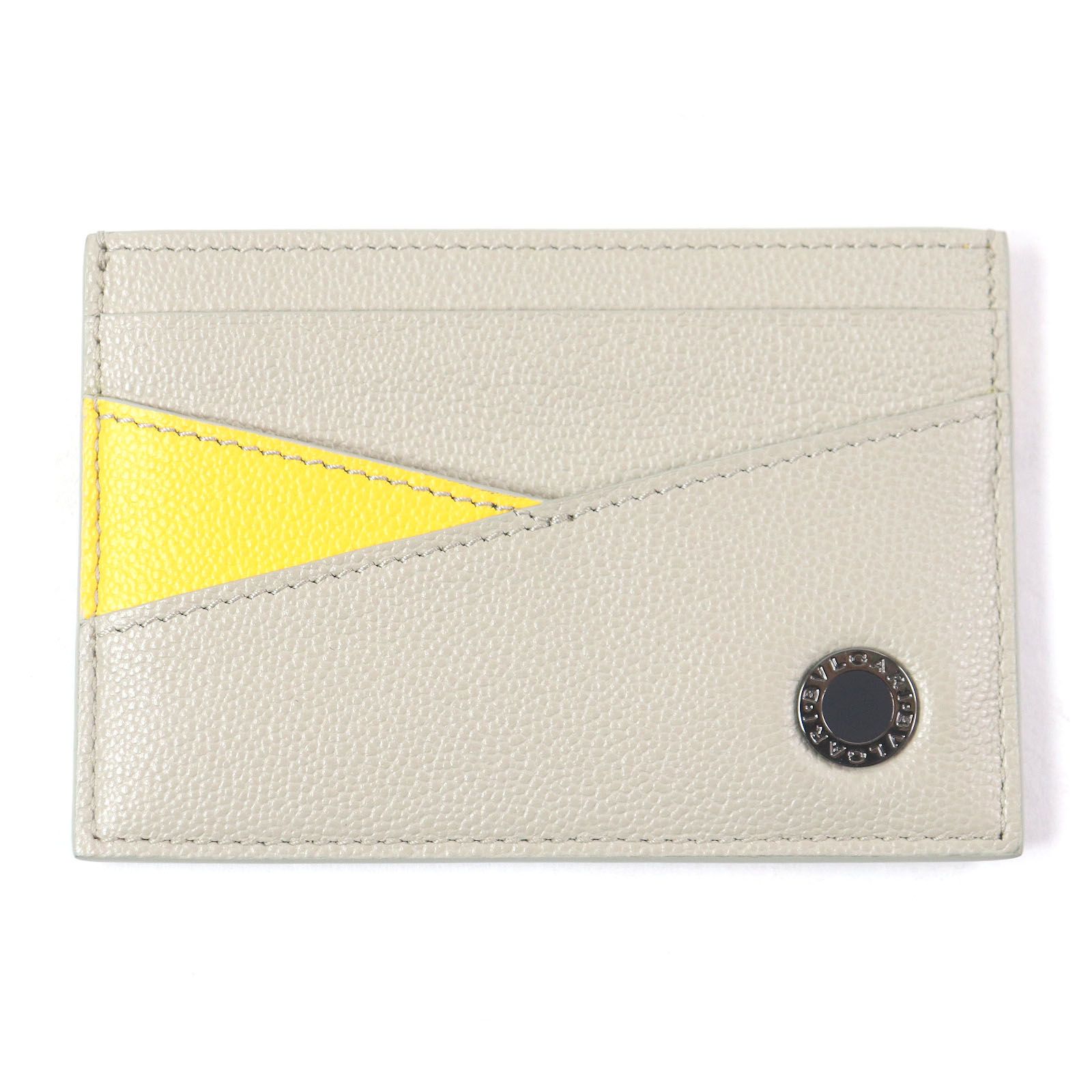 □BVLGARI ブルガリ 294147 ブルガリブルガリ マン ロゴ金具 レザー カードケース 名刺入れ ベージュ き イタリア製 メンズ