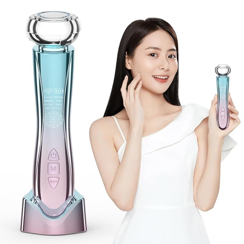 美顔器 EMS リフトアップ RF温冷美顔器 イオン導出 イオン導入 多機能美容器 1台10役【EMS微電流 RF温冷 6種類モード 5段階レベル 3色LED 光エステ】毛穴 汚れとり 肌引き締め 目元ケア 口元ケア 