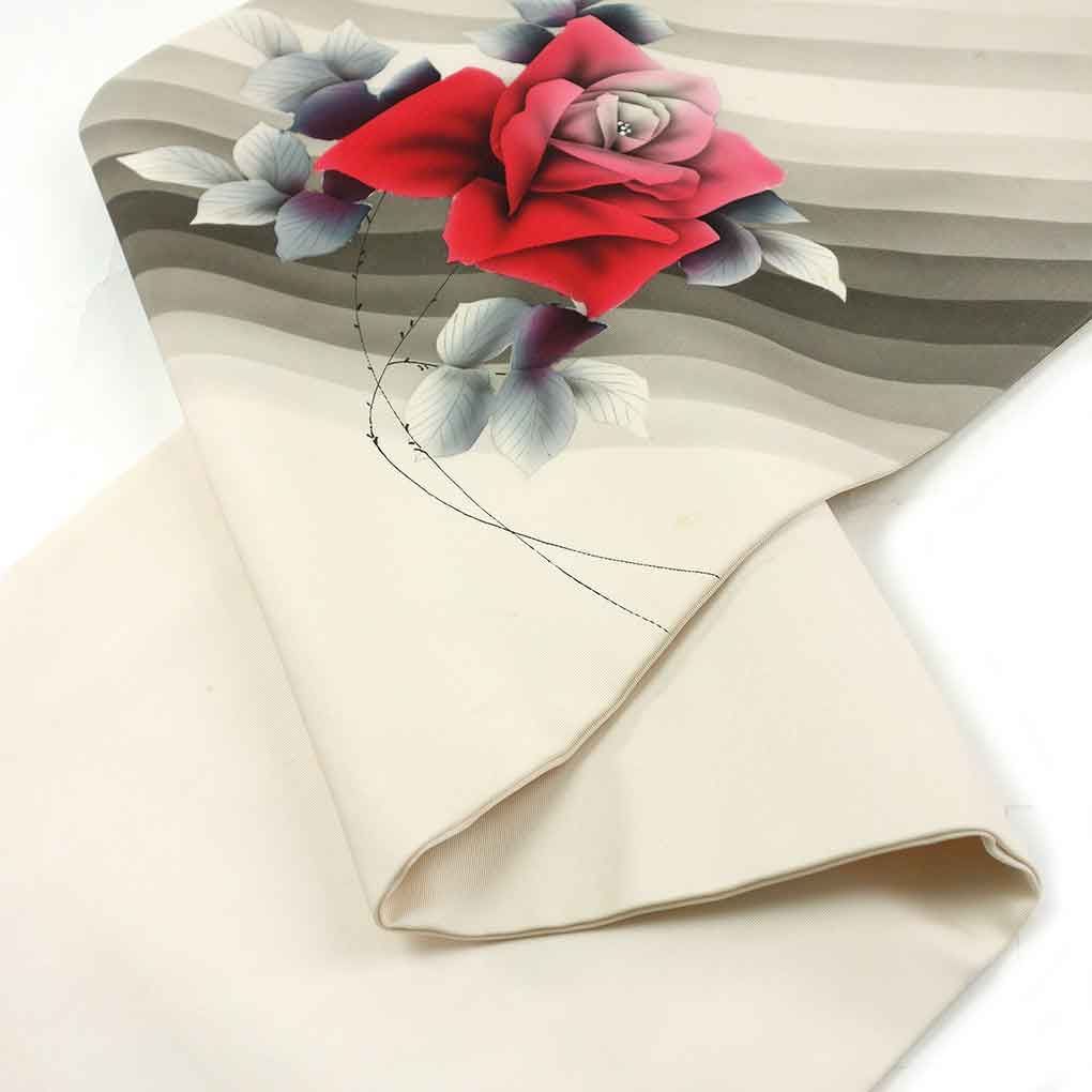 美品［ 塩瀬/名古屋帯 ］正絹 黒 ブラック 花柄 草花 着物 呉服 和装