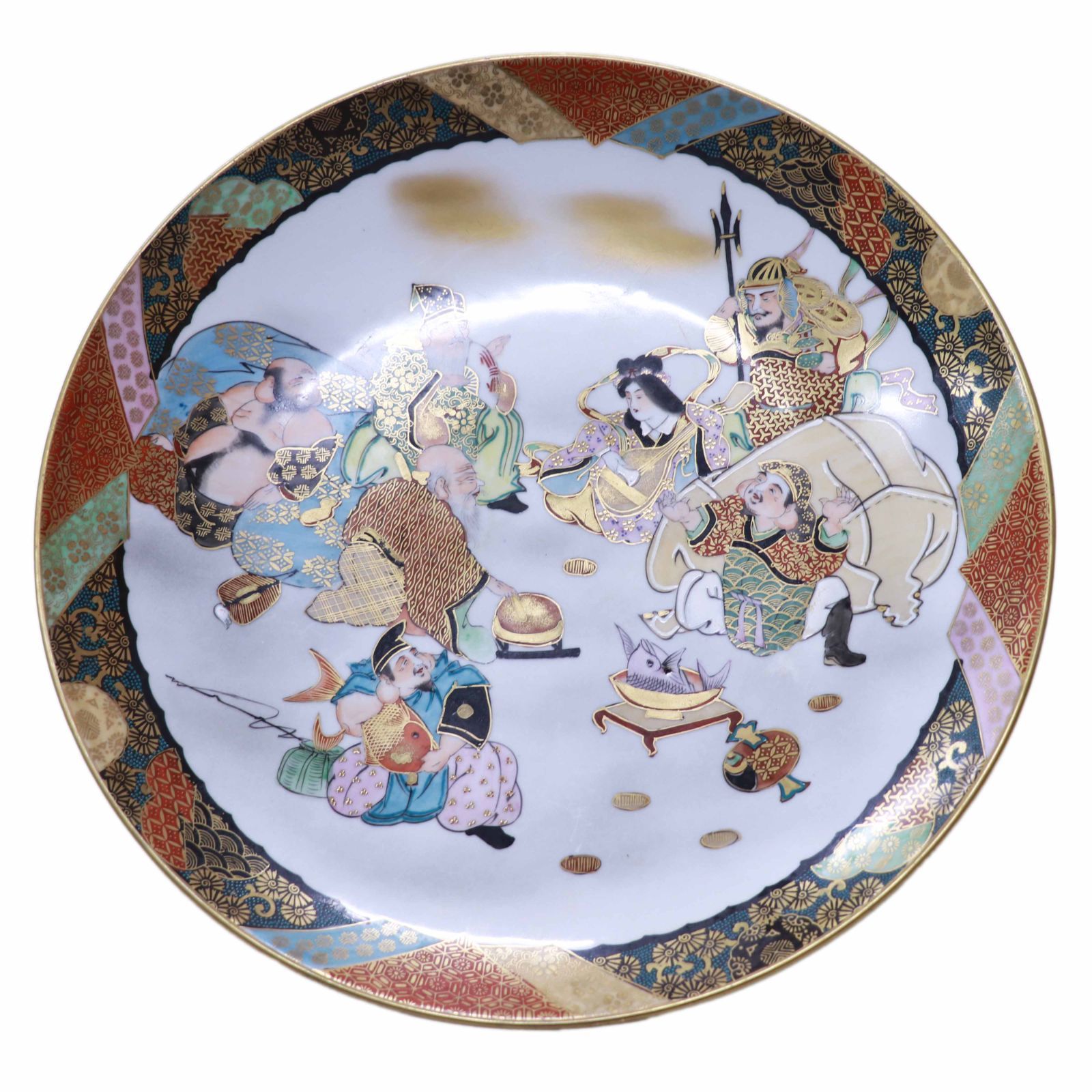 九谷焼 色絵尺大皿 七福神 古美術 「加賀九谷源山」印 - メルカリ