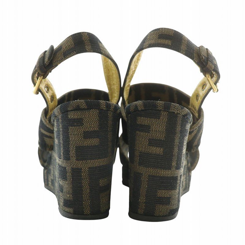 E989 23cm フェンディ ズッカ柄 ウェッジソール サンダル レディース フェンディ FENDI サンダル キャンバス オープントゥ ウェッジ