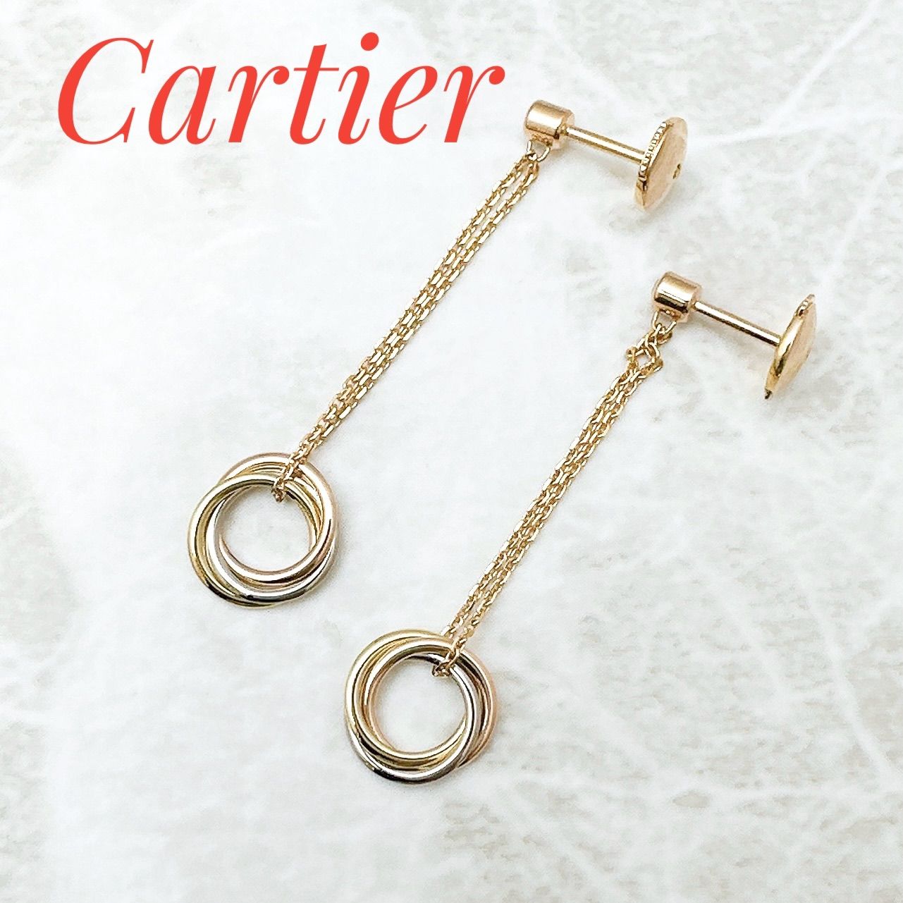 美品/人気?Cartier トリニティダイヤモンド スリーカラー ピアス U 