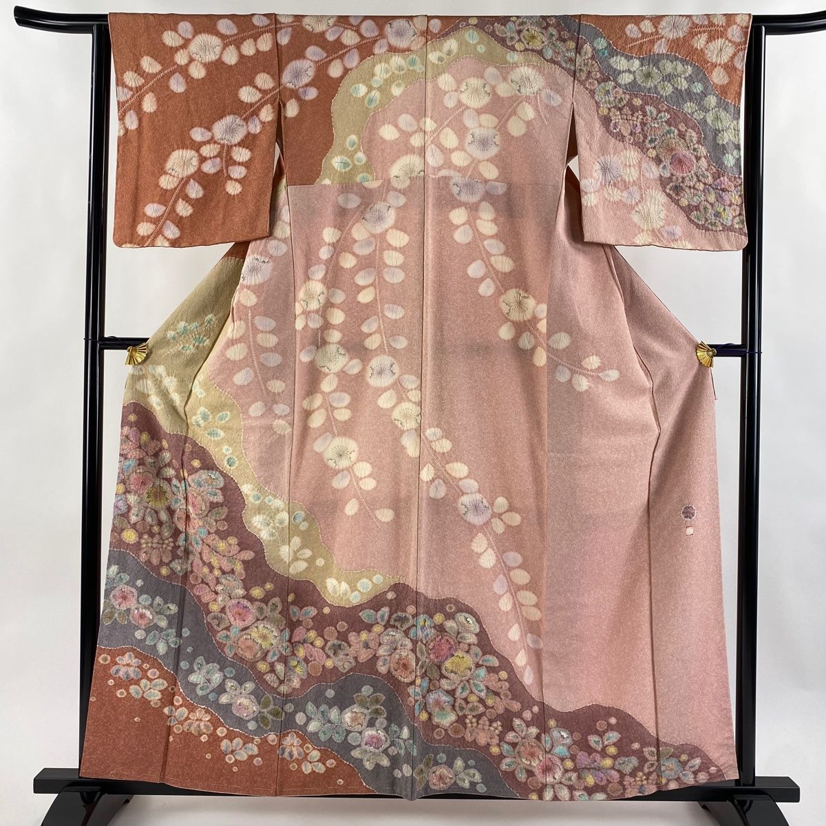 訪問着 身丈158cm 裄丈63cm S 袷 落款 辻が花 ぼかし サーモンピンク 正絹 名品