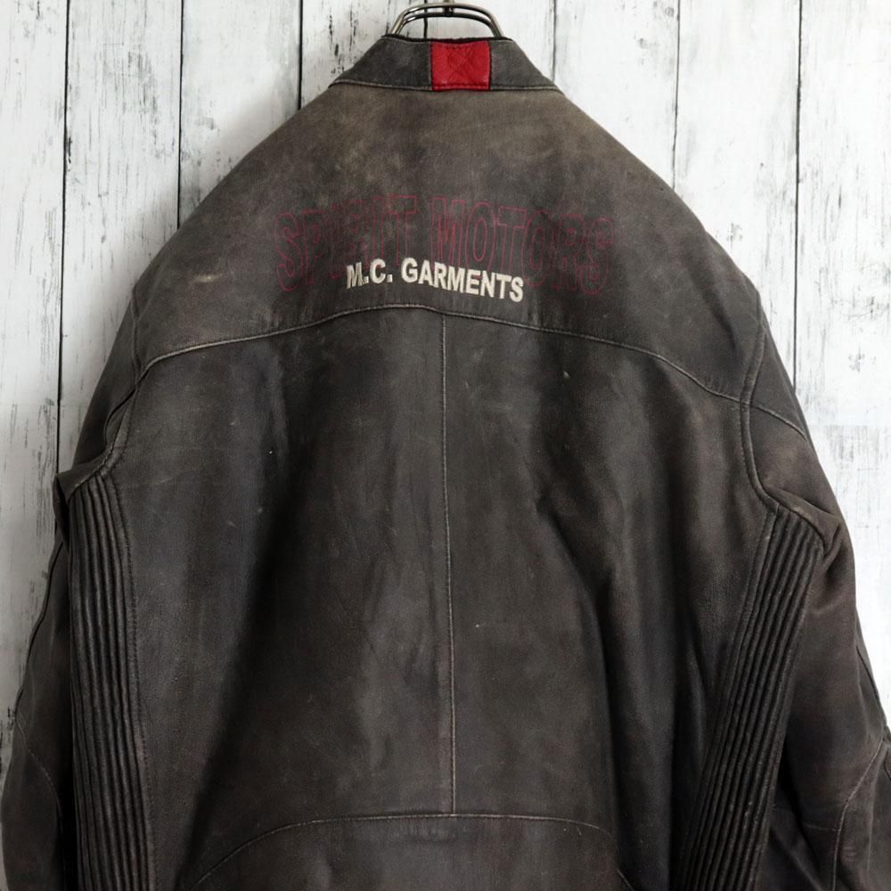 ユーロ古着 polo レーシングライダースジャケット アームロゴ バック刺繍本革 ユーロ古着 polo レーシングライダースジャケット アームロゴ バック