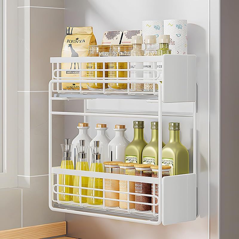NAYIV マグネット 調味料収納 スパイスラック 冷蔵庫 洗濯機 収納 二段引き出し式 炭素鋼材質 取り付け不要 36 5 x 14 35 cm 省スペース 大容量 高耐荷重 移動 卓上使用対応 マグネット式 キッチン 隙間収納ラッ 1