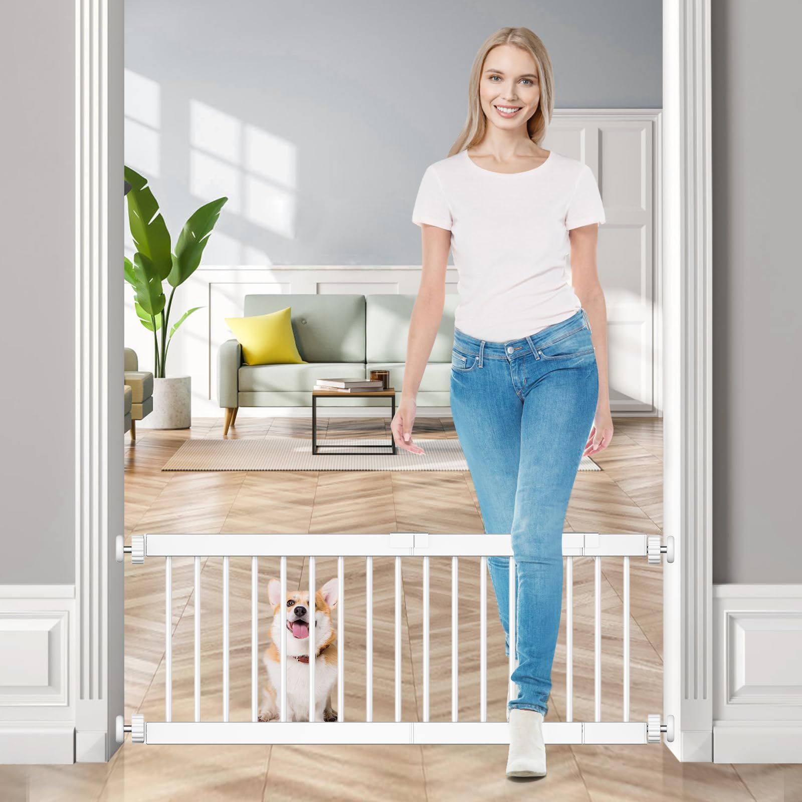人気商品ロータイプ 犬 犬 ゲート ペット 柵 犬ゲート Fldofaves 犬用ゲート 小型犬 中型犬 室内 ペットゲート 幅45cm-115cm 高さ45cm ホワイト