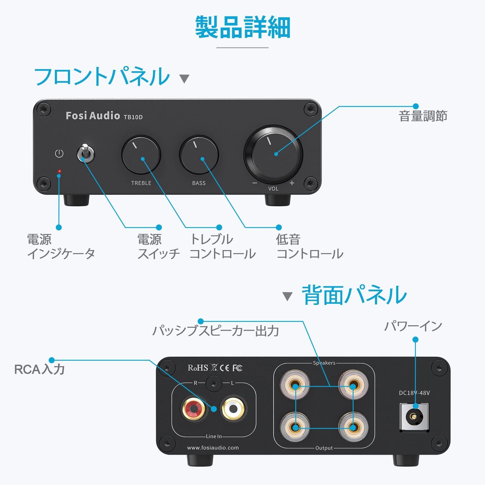 Fosi Audio V3 Hi-Fi パワーアンプ TPA3255 クラスD