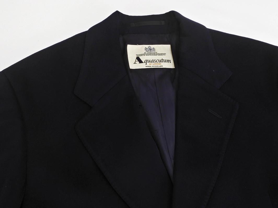 Aquascutum アクアスキュータム カシミヤ混 チェスター コート 濃紺 メンズ