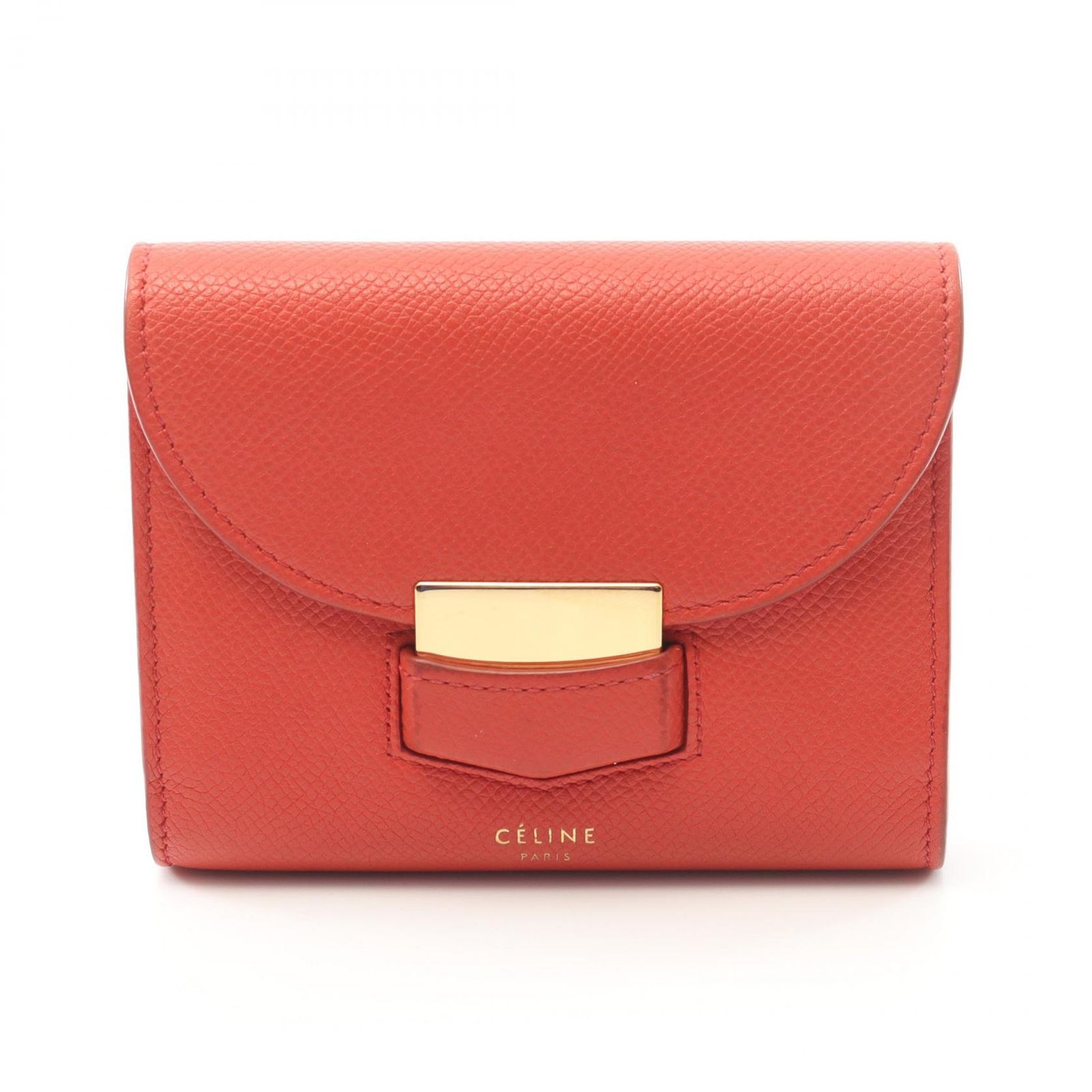 セリーヌ CELINE 二つ折り財布 トロッター ミニ 107863 レッド レザー トロッター 二つ折財布 レディース Used B