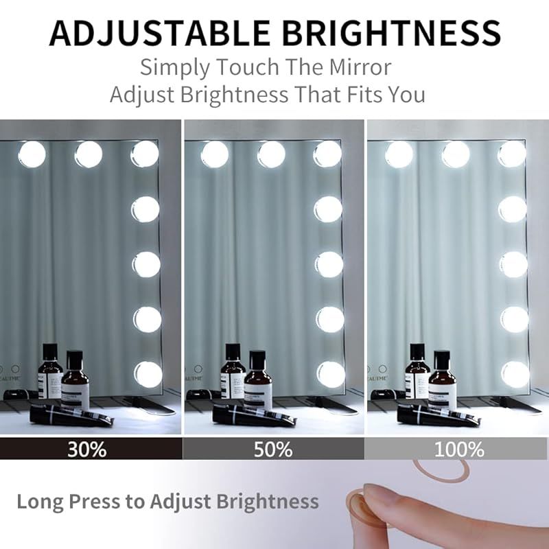 品質保証 ！ Wonstart 女優ミラー 化粧鏡 ハリウッドスタイル 14個LED電球付き 暖色 寒色 ２色ライトモード 明るさ調節 女優ライト 卓上 LEDミラー ドレッサー 化粧台適用 ブラック 0 努力
