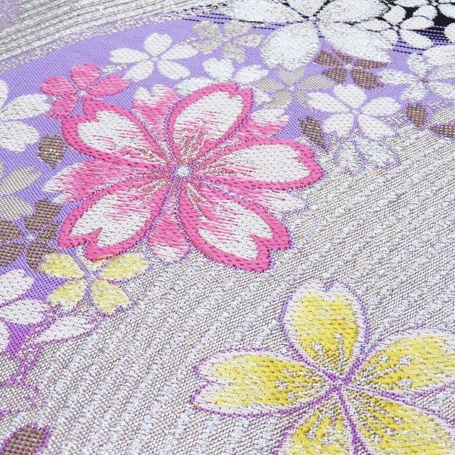 袋帯 振袖用 リサイクル 正絹 フォーマル 仕立て上がり 六通 桜模様 箔糸 マルチ 多色 金銀 きもの北條 A1286-21