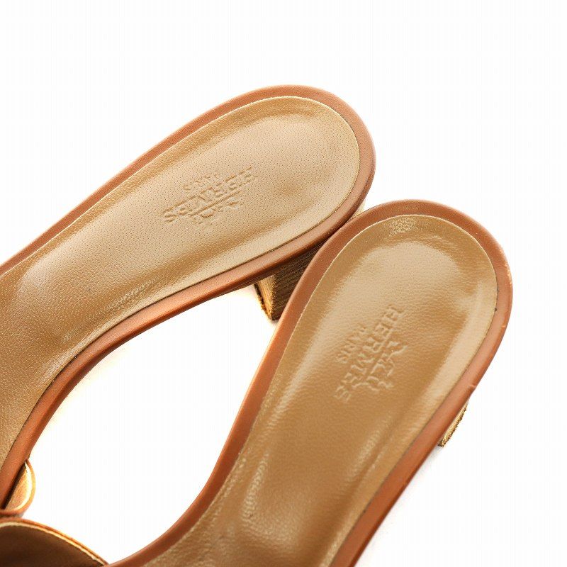 エルメス HERMES オアジス Hモチーフ サンダル ヒール 38 茶 ブラウン