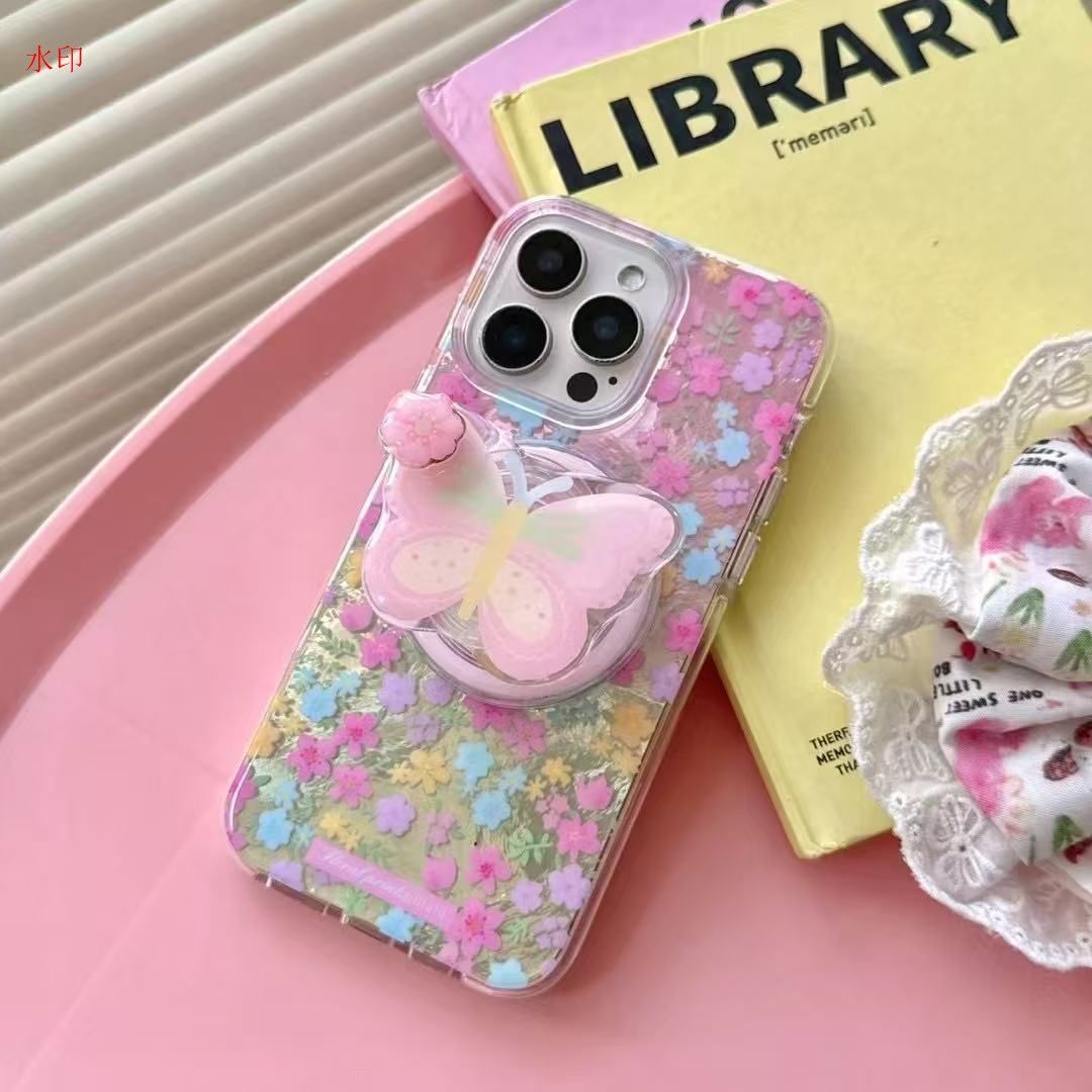 バタフライ iphone16proケース MagSafe対応 ピンク iphoneケース リング付き iphone15proケース ハードケース iphone14ケース iphone13proケース