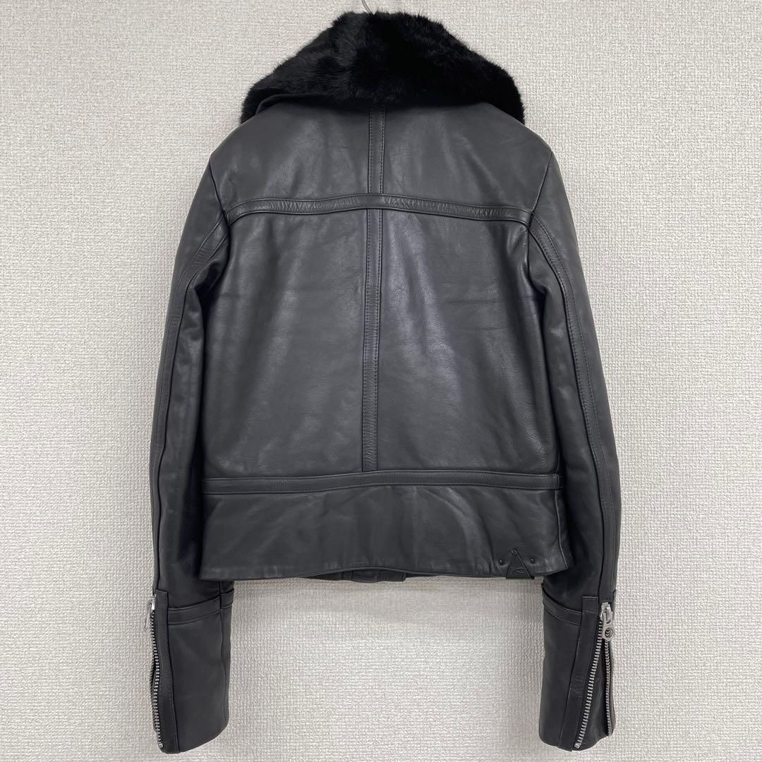 DENHAM デンハム ライダースジャケット ダブル ファー 牛革 レザー 黒