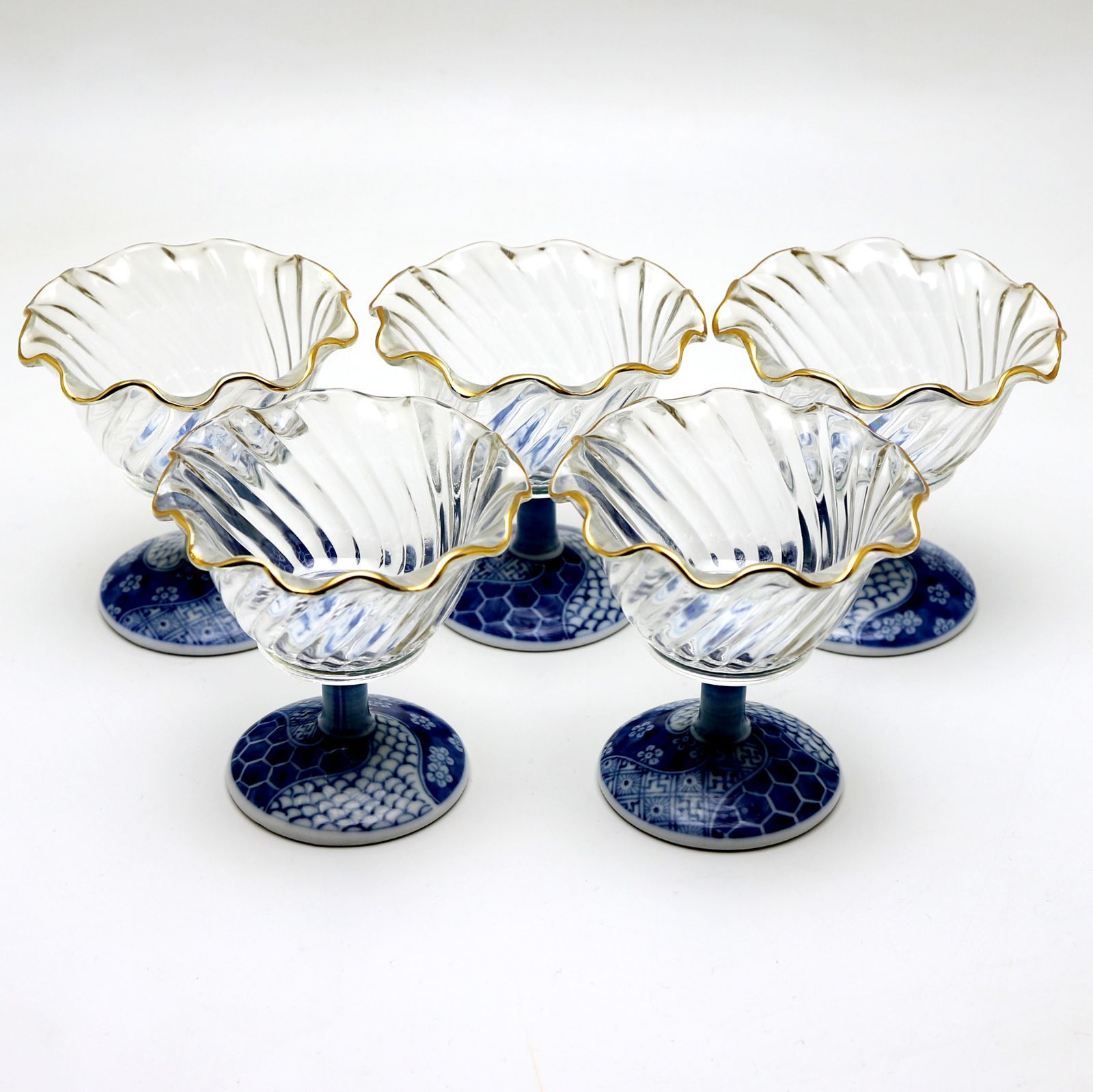 龍峰窯 高台 高台皿 5個 ガラス 龍峰窯 5客セット 金彩 染付 ガラス高台 小鉢 三洋陶器 - メルカリ