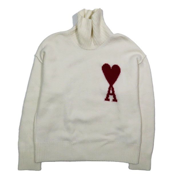 アミ アレクサンドル マテュッシ ami alexandre mattiussi Ami de Coeur セーター メリノウールフェルト Ami Paris ニット タートルネック ワンポイント 長袖 白 ホワイト メンズ レディース 