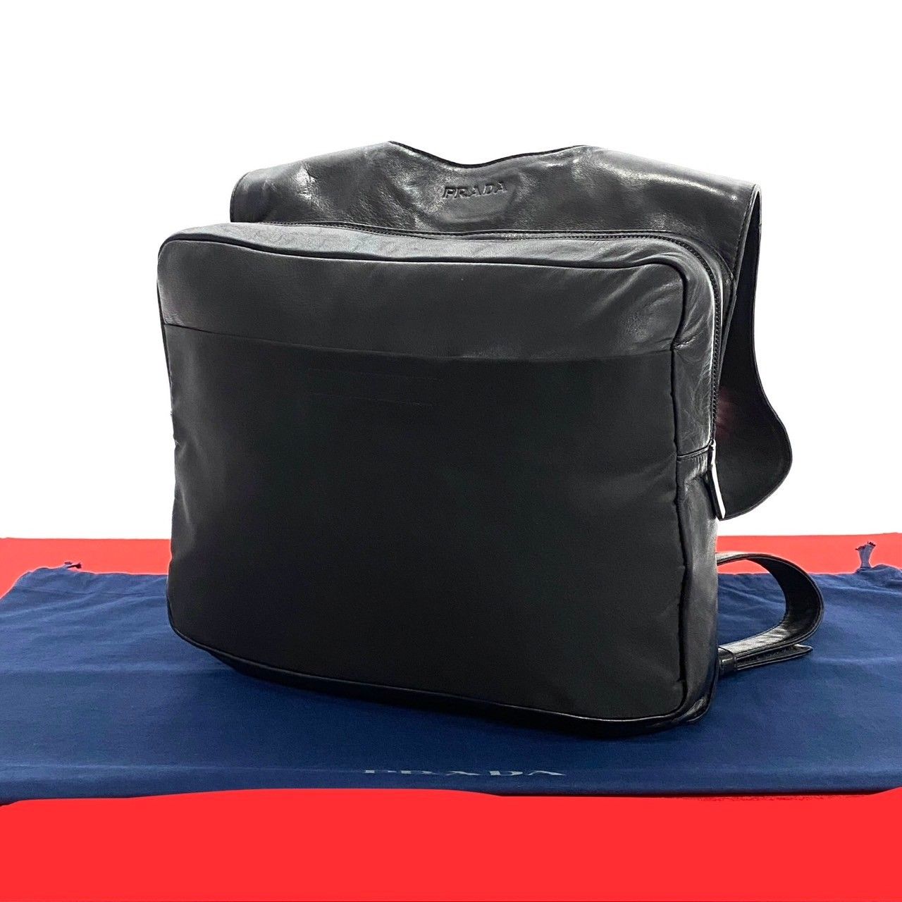 極 美品 希少品 PRADA プラダ ロゴ 刻印 レザー 本革 ナイロン 