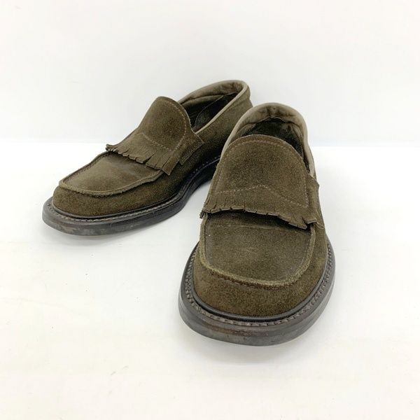 PRADA スエード レザー ローファー シューズ スリッポン フリンジ スクエアトゥ ビジネス 通勤 オフィス サイズ5 プラダ 靴 DF15116